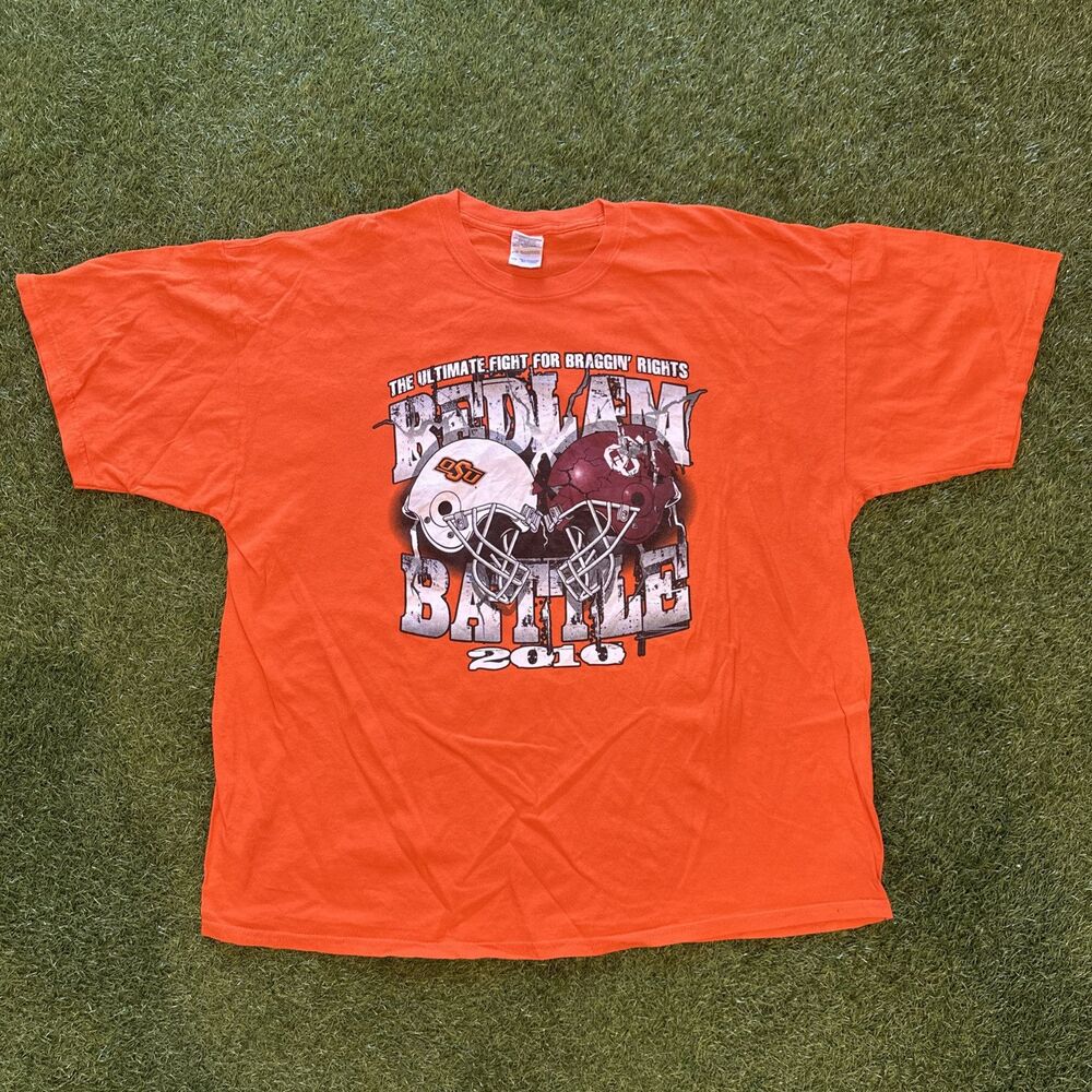 VTG Y2K NCAA OKLA vs OKST 2010 Bedlam Battle Orange Graphic Tee Shirt Mens 2XL